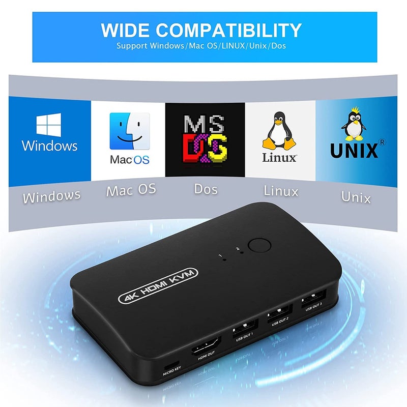 CARE CASE CARECASE® HDMI USB K-V-M Switch Selector for 2 Computers Share Keyboard Mouse Printer and 1 HD 4K Monitor, 2 KVM Cables Included (CC-KVM-HDMI) - Image 4