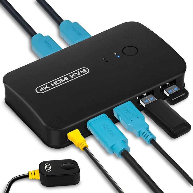 CARE CASE CARECASE® HDMI USB K-V-M Switch Selector for 2 Computers Share Keyboard Mouse Printer and 1 HD 4K Monitor, 2 KVM Cables Included (CC-KVM-HDMI) - Image 1