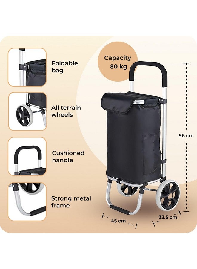 Inditradition Shopping Trolley Bag | Foldable Grocery Shopping Cart with Wheels, 54x24 CM (36 Liter Bag) - Black - Image 4