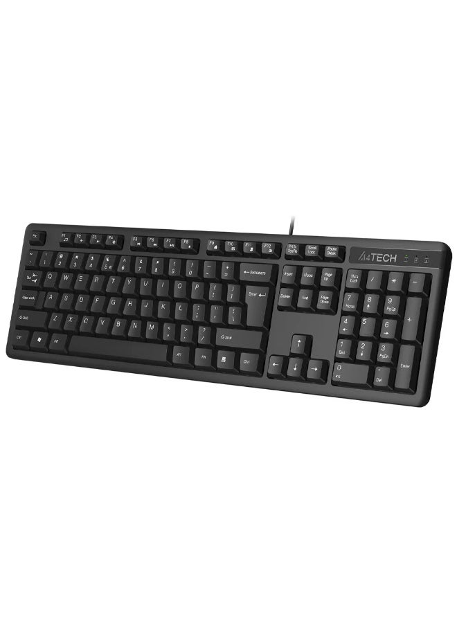 A4TECH A4Tech KKS‑3 Wired Keyboard – USB, English & Arabic Layout, 104‑Key Full Size, Splash‑Resistant Design, 12 Multimedia Hotkeys, Adjustable Tilt – Black - Image 1