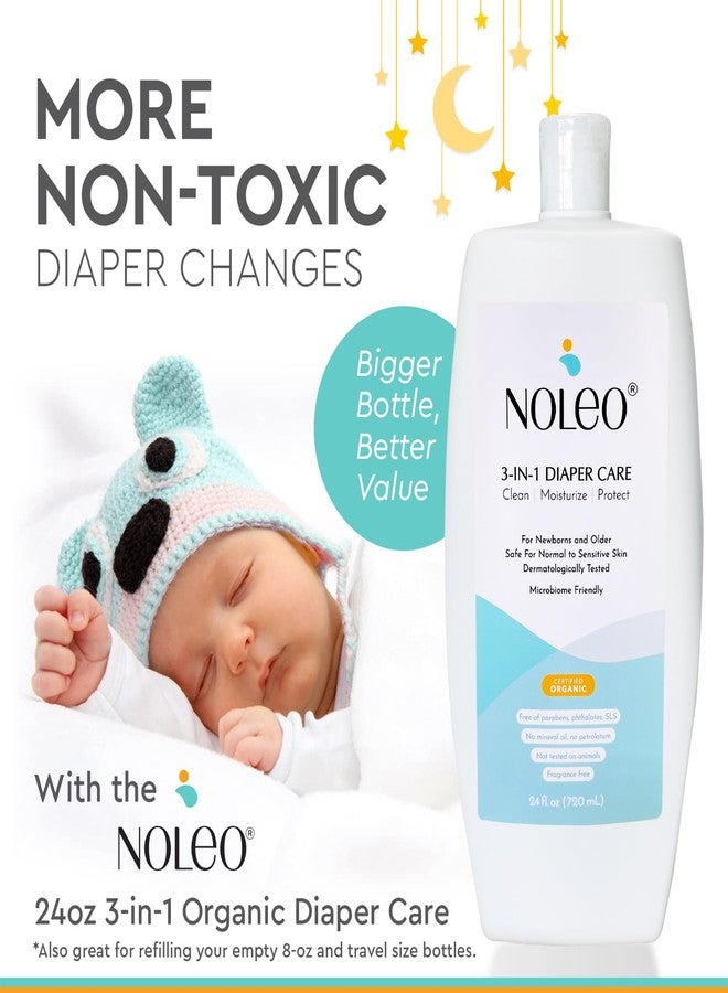 NOLEO 3-in-1 Diaper Care - Baby Cream, Cleanser & Lotion Organic - Diaper Rash - Rash Ointment - Cream to Clean, Moisturize & Protect Skin Made in France, 24 oz - Image 2