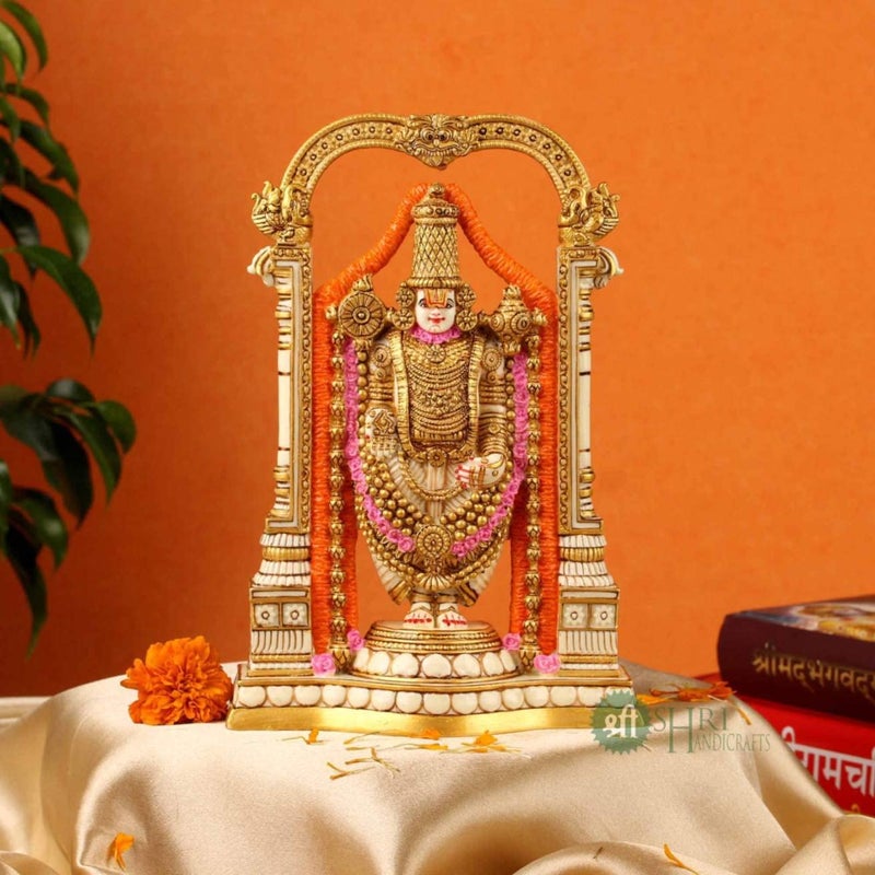 Profound Craft 8 Tirupati Balaji Fine Painting Idol Decorative Showpiece Handcrafted Balaji Murti for Home Office and Gifting Purpose Sculpture Golden Pack of 1 - Image 1