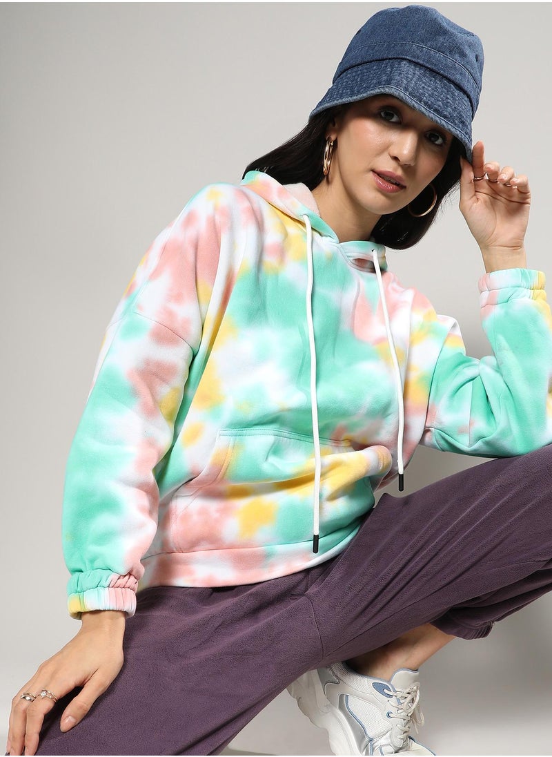 Campus Sutra - Women's Mint Green & Brown Oversized Tie-Dye Hoodie - Image 1