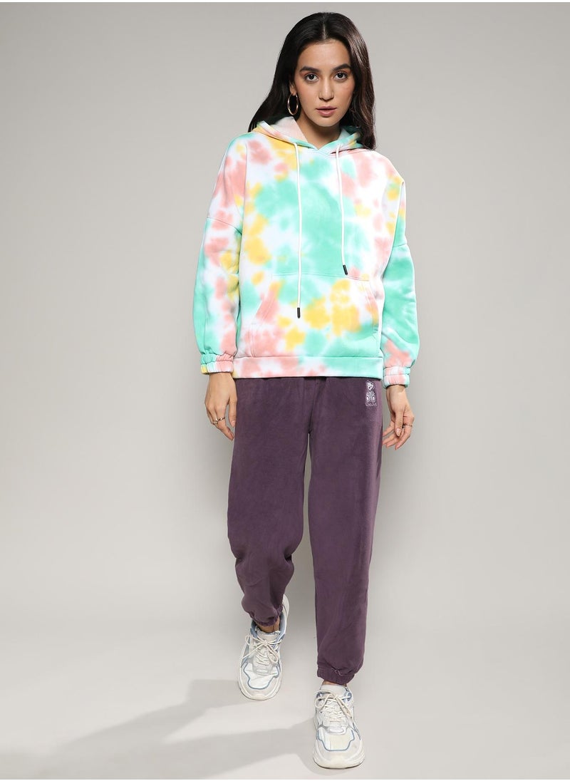 Campus Sutra - Women's Mint Green & Brown Oversized Tie-Dye Hoodie - Image 1