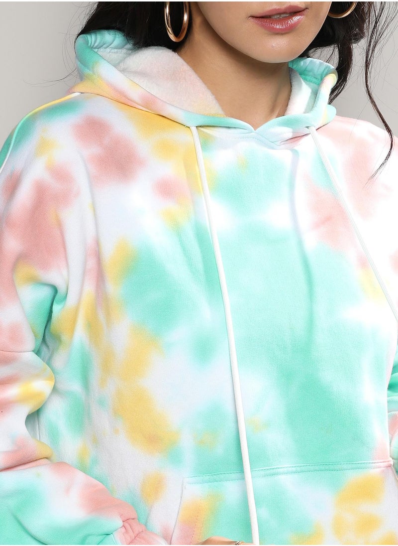 Campus Sutra - Women's Mint Green & Brown Oversized Tie-Dye Hoodie - Image 1