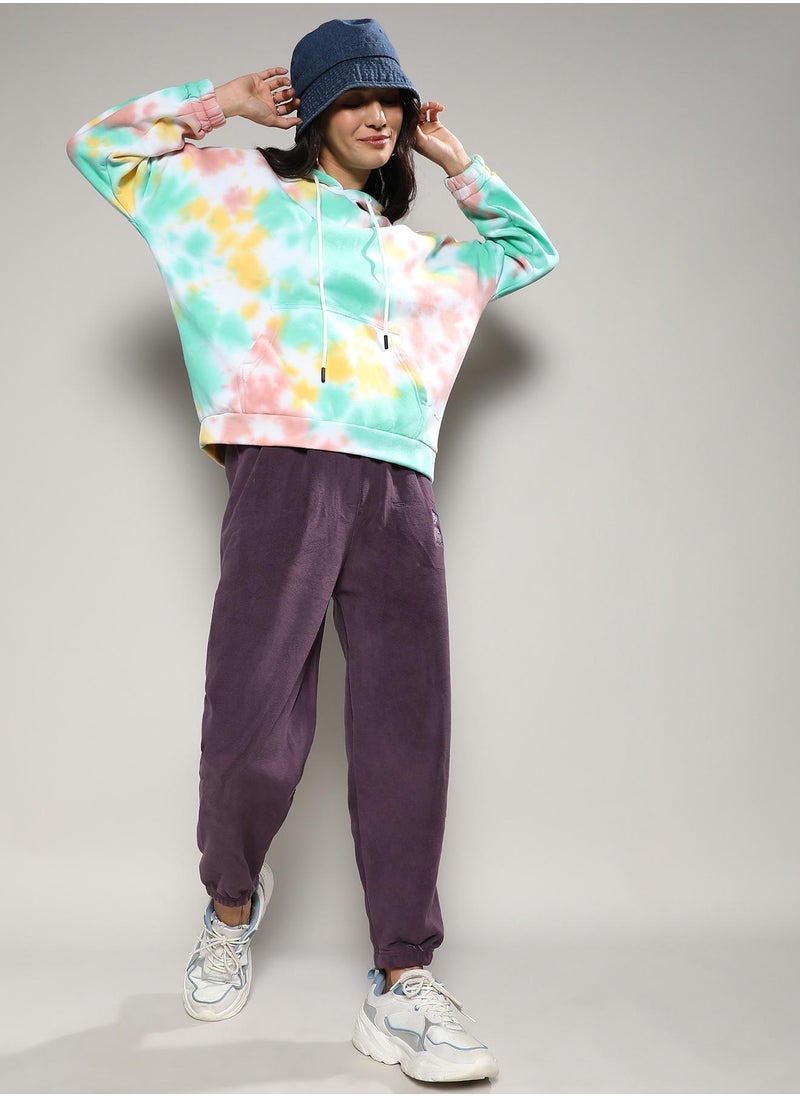 Campus Sutra - Women's Mint Green & Brown Oversized Tie-Dye Hoodie - Image 1