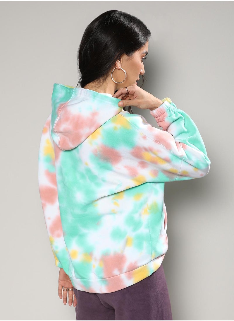 Campus Sutra - Women's Mint Green & Brown Oversized Tie-Dye Hoodie - Image 1