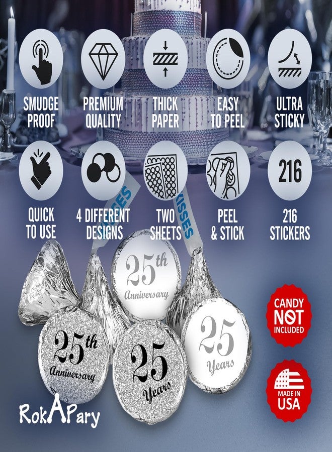 Creativity Labels 25th Anniversary Kisses Stickers, (Set of 216) Chocolate Drops Labels Stickers for 25th Wedding Anniversary, Party Favors Decor for Kisses. Made in USA - Image 4