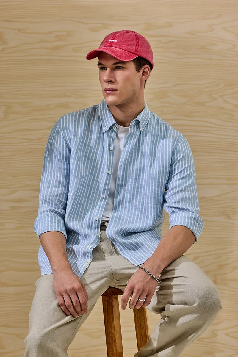 SNITCH Light Blue Striped Long Sleeve Regular Fit Shirt