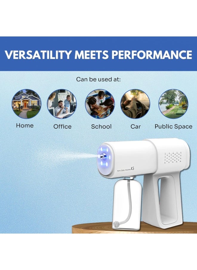 Nano Disinfectant Spray Gun - K5 Pro Cordless Fogger Machine - Versatile Barber Spray Bottle, Atomizer Sprayer for Perfume & Indoor Fogger - Sterilizer Gun & Fog Sanitizer Machine for Home (White)