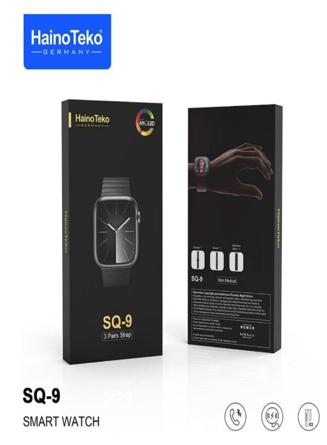 Haino Teko  SQ9 Full Screen AMOLED Display Smart Watch With 3 Pair Straps and Wireless Charger For Ladies and Gents - Image 3