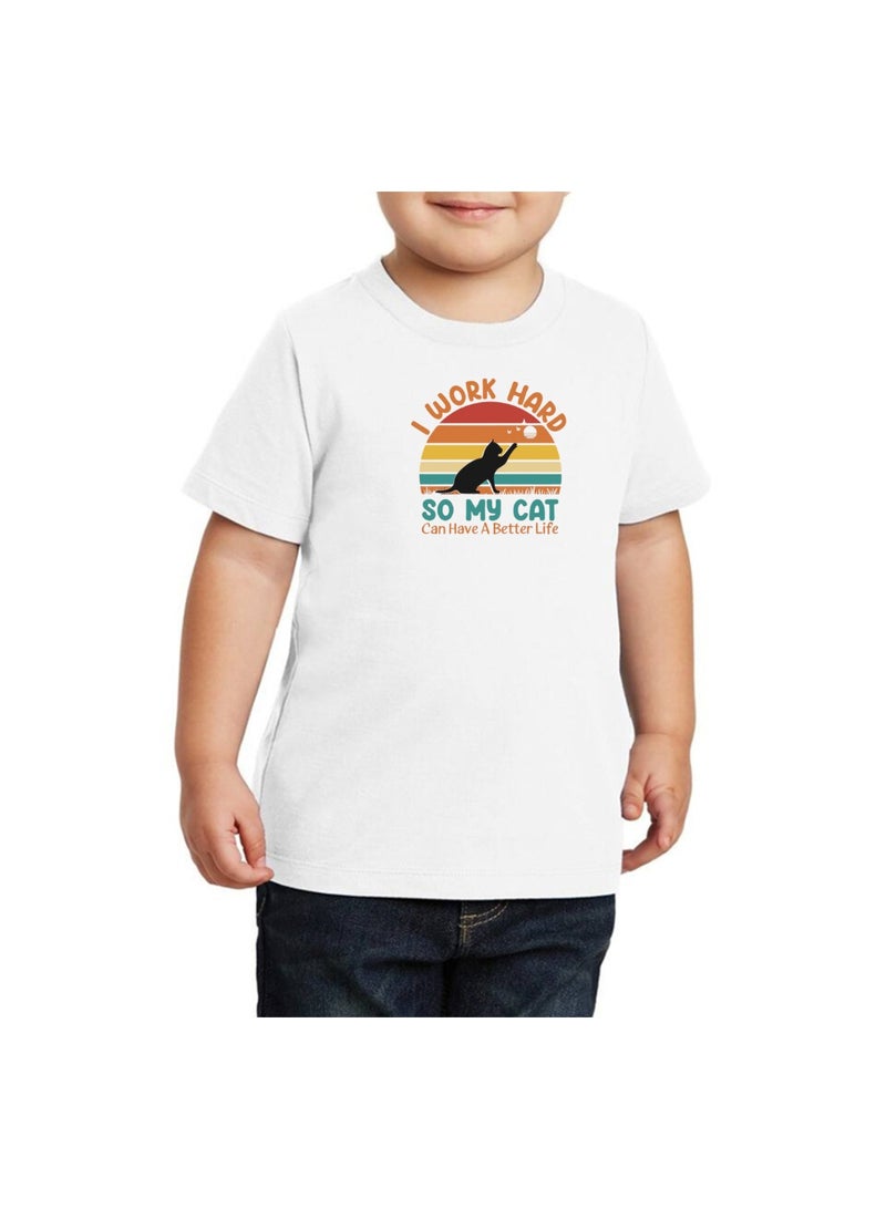 PRINTSHOP4ME International Cat Day Boys' T-Shirt–Round Neck|Soft Cotton Fabric With Cat Design|Comfortable Fit|Ideal For Casual Wear And Cat Lovers  - Image 1