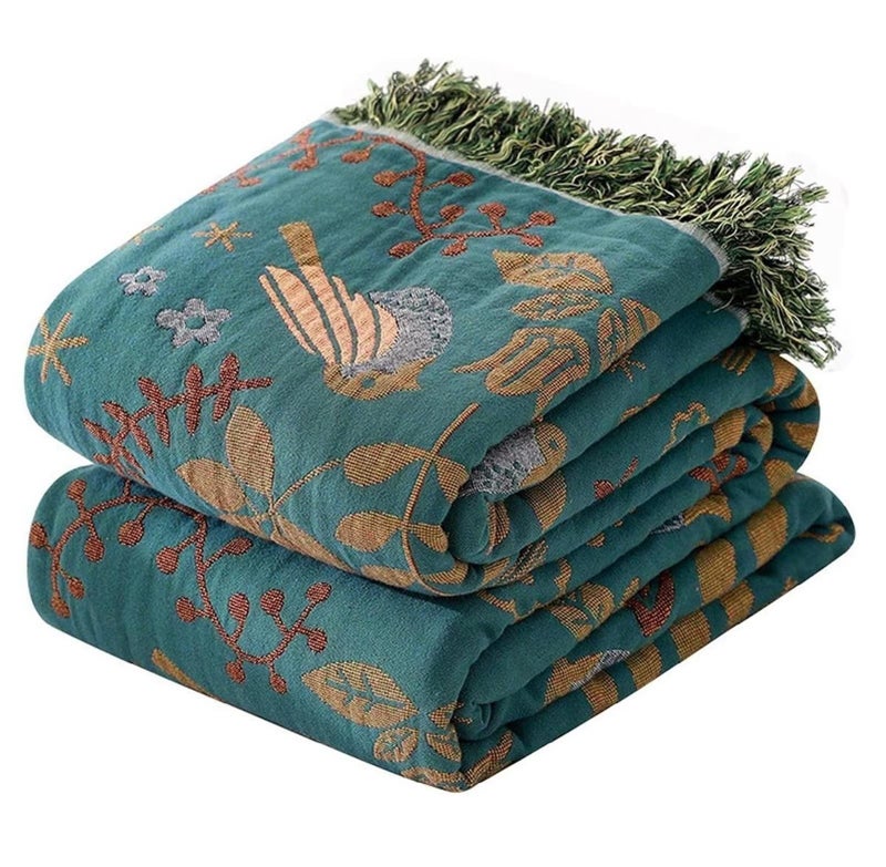 MSGKV 100% Cotton Blanket Boho Throw Blue Warm Couch Sofa Bed Double Sided Knit Super Soft Cover Sheet Reversible Wearable Fall Winter Blanket, 60''Wx 80''L, A-blue Bird (US6018-001A-150x200) - Image 1