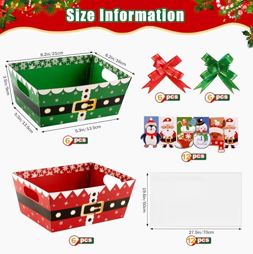 Orchidleaf 12 Pack Christmas Basket for Gifts Empty with Handle Gift Baskets Empty to Fill Bulk Red and Green Gift Boxes with bows Gift Cards for Christmas Party Presents - Image 3