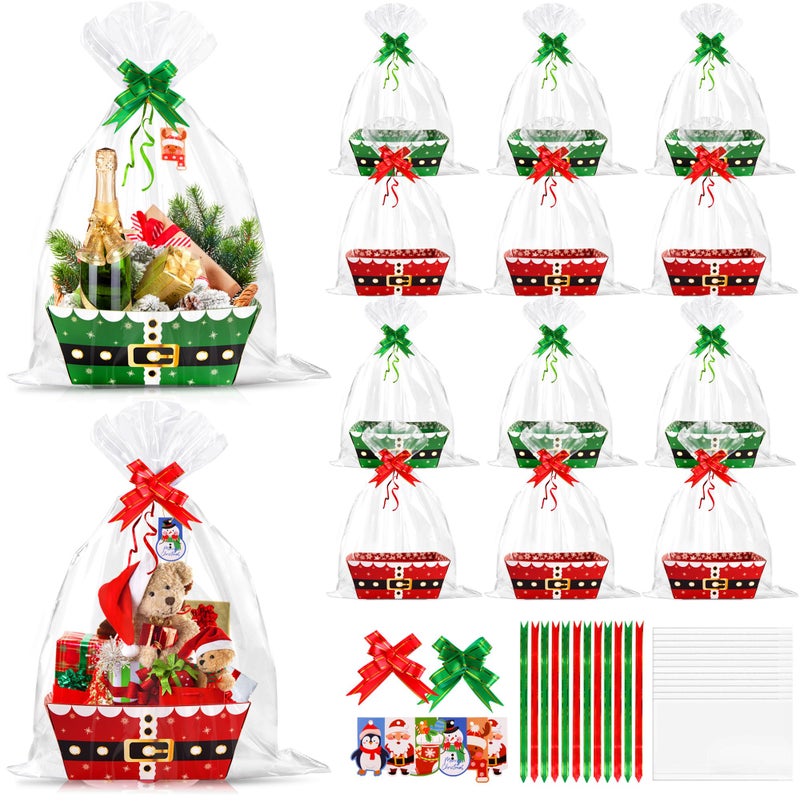 Orchidleaf 12 Pack Christmas Basket for Gifts Empty with Handle Gift Baskets Empty to Fill Bulk Red and Green Gift Boxes with bows Gift Cards for Christmas Party Presents - Image 2