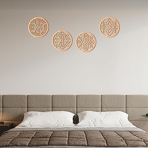 KOYILTD 4 Pieces Thicken Rustic Wall Decor,Flower Carved Wall Art,Wooden Hollow Carved Design (Square, 8.2in) - Image 4