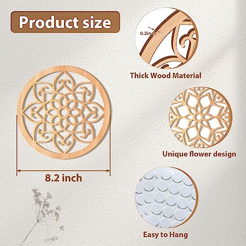 KOYILTD 4 Pieces Thicken Rustic Wall Decor,Flower Carved Wall Art,Wooden Hollow Carved Design (Square, 8.2in) - Image 3