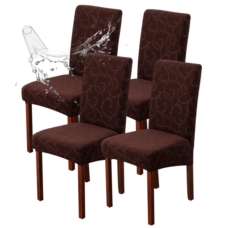 Genina Waterproof Dining Room Chair Covers Stretch Parsons Chair Slipcovers for Dining Room Kitchen Chair Protector Cover Removable Washable 4 Flower PatternChocolate