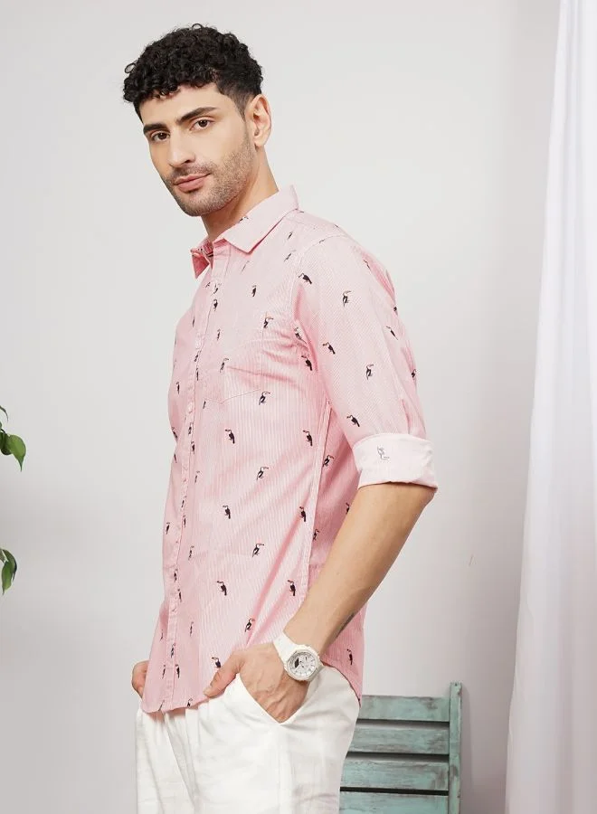 شركة المرآب الهندية Men Regular Fit Fauna Printed Full Sleeves Spread Collar Casual Shirt