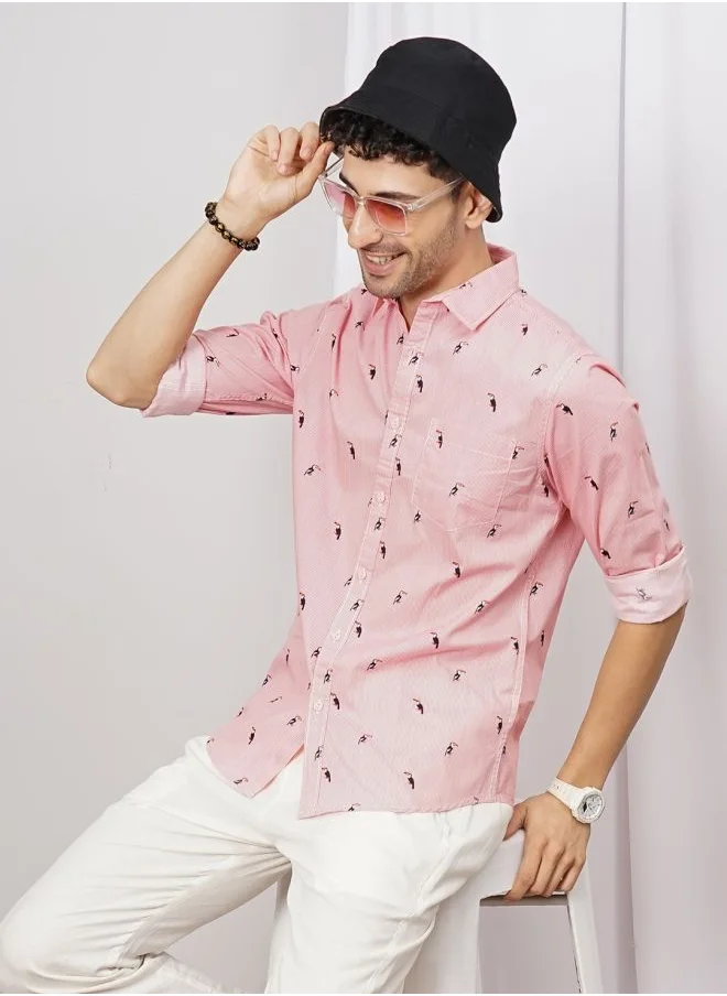 شركة المرآب الهندية Men Regular Fit Fauna Printed Full Sleeves Spread Collar Casual Shirt