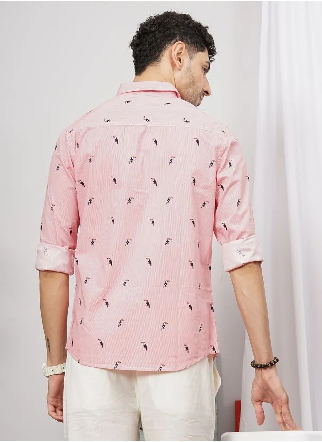 شركة المرآب الهندية Men Regular Fit Fauna Printed Full Sleeves Spread Collar Casual Shirt