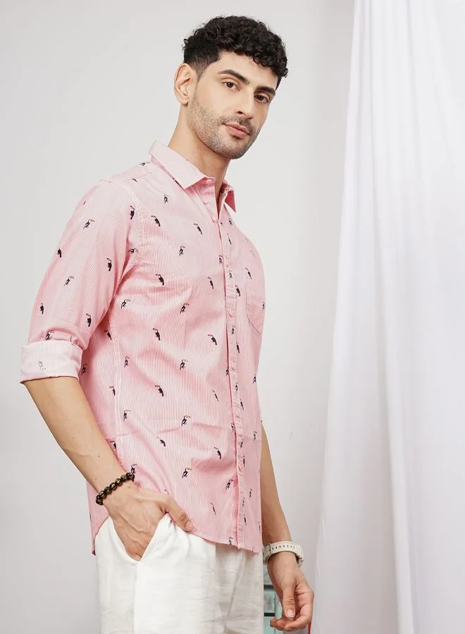شركة المرآب الهندية Men Regular Fit Fauna Printed Full Sleeves Spread Collar Casual Shirt