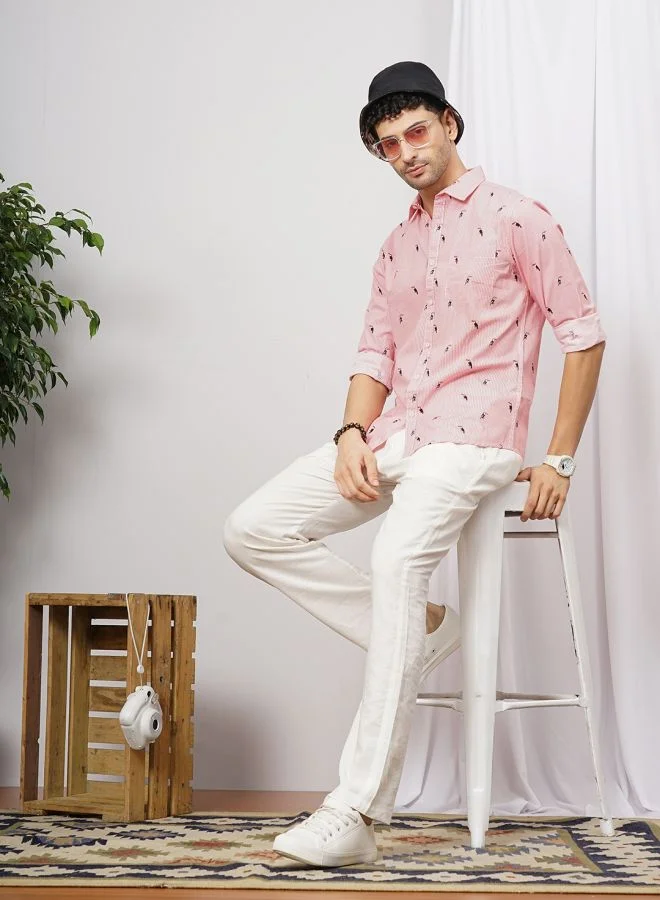 شركة المرآب الهندية Men Regular Fit Fauna Printed Full Sleeves Spread Collar Casual Shirt
