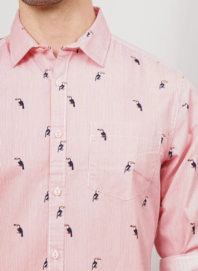 شركة المرآب الهندية Men Regular Fit Fauna Printed Full Sleeves Spread Collar Casual Shirt