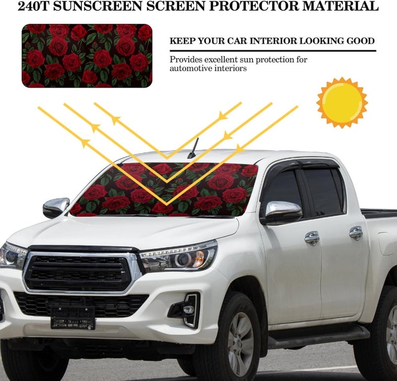 Woanger Windshield Sun Shade Foldable Car Front Window Covers for Car Accessories Sun Heat UV Rays Visor Protector Protection for Universal Cars SUV Truck (Rose) - Image 2