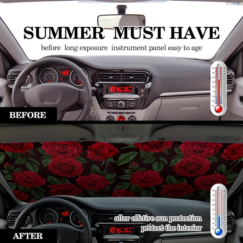 Woanger Windshield Sun Shade Foldable Car Front Window Covers for Car Accessories Sun Heat UV Rays Visor Protector Protection for Universal Cars SUV Truck (Rose) - Image 4