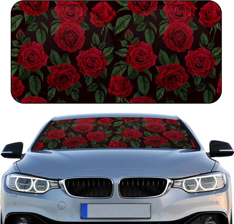 Woanger Windshield Sun Shade Foldable Car Front Window Covers for Car Accessories Sun Heat UV Rays Visor Protector Protection for Universal Cars SUV Truck (Rose) - Image 1