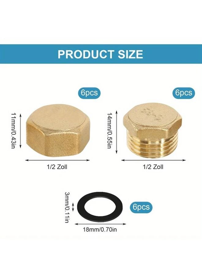 12pcs 1 2 Inch External Internal Thread Brass Pipe Caps With Rubber Washers - Image 3