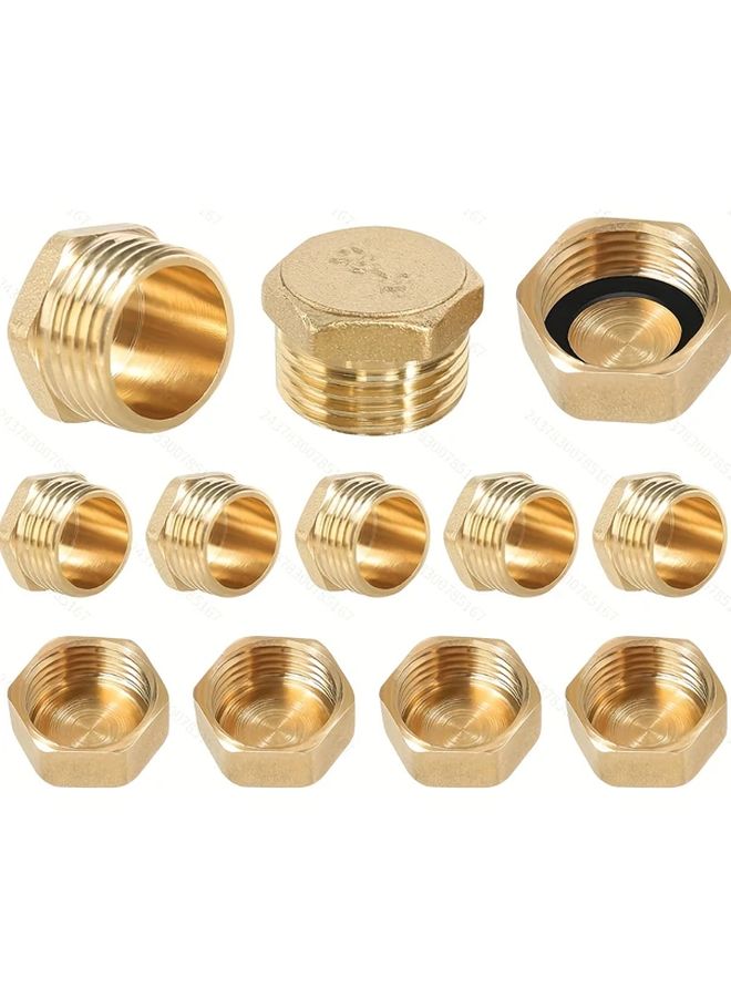 12pcs 1 2 Inch External Internal Thread Brass Pipe Caps With Rubber Washers - Image 1