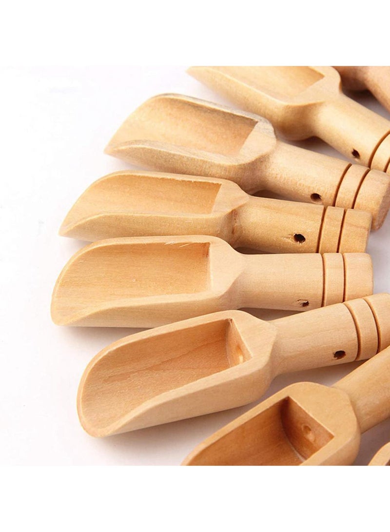 10-Piece Long Handle Wooden Spoon Seasoning Spoon Coffee Spoon Beige Beige  - Image 2