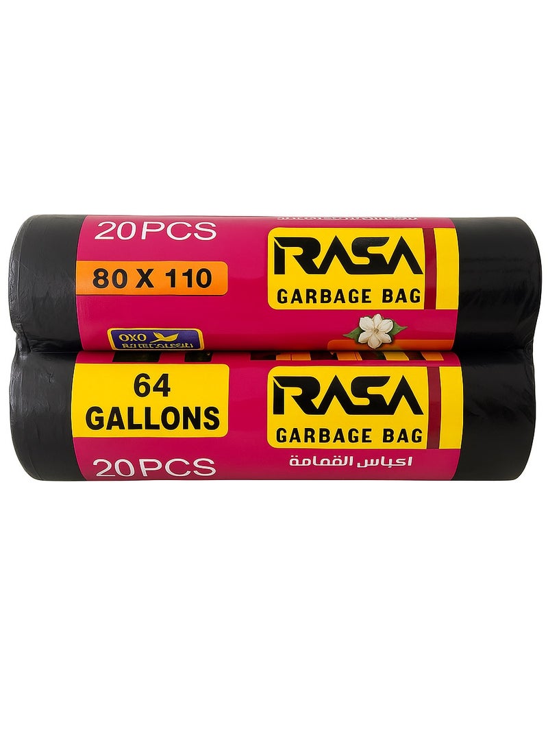 Rasa Large Garbage Bags – 64 Gallons, 80x110cm, 20 pcs per roll x 2 rolls (Total 40 pcs) – Black, Tear-Resistant, Eco-Friendly, Jasmine Scented  - Image 1