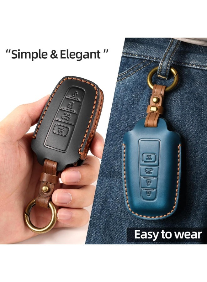 NOSKIN Leather Key Cover Fits for Toyota Car Key Fob Cover Case Compatible with 2018-2024 Toyota Camry Corolla RAV4 Avalon C-HR Prius GT86 Highlander Smart Key Holder Car Accessories, Blue - Image 4