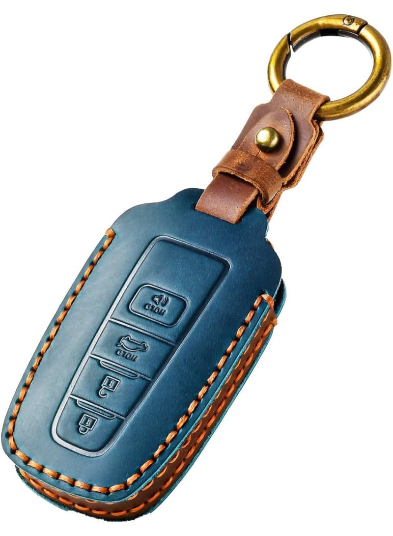 NOSKIN Leather Key Cover Fits for Toyota Car Key Fob Cover Case Compatible with 2018-2024 Toyota Camry Corolla RAV4 Avalon C-HR Prius GT86 Highlander Smart Key Holder Car Accessories, Blue - Image 1