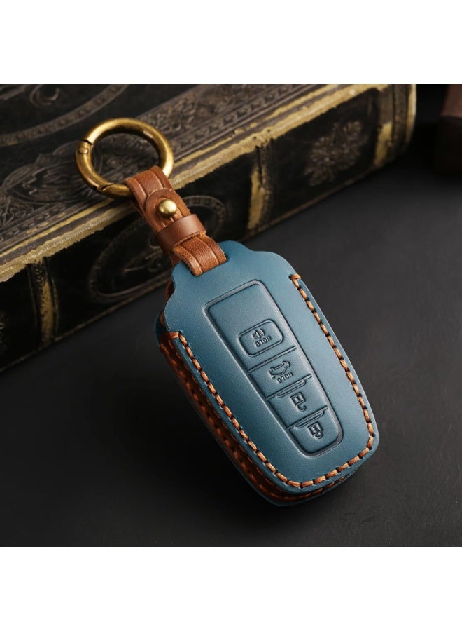 NOSKIN Leather Key Cover Fits for Toyota Car Key Fob Cover Case Compatible with 2018-2024 Toyota Camry Corolla RAV4 Avalon C-HR Prius GT86 Highlander Smart Key Holder Car Accessories, Blue - Image 3