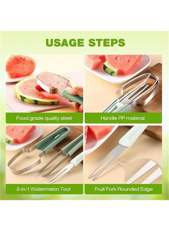 2024 Stainless Steel Watermelon Slicer, 3-in-1 Watermelon Fork Slicer Cutter Watermelon Cutter Watermelon Cutter Slicer Tool Summer Watermelon Tool Pineapple Cutter Tool Set for Home  - Image 3