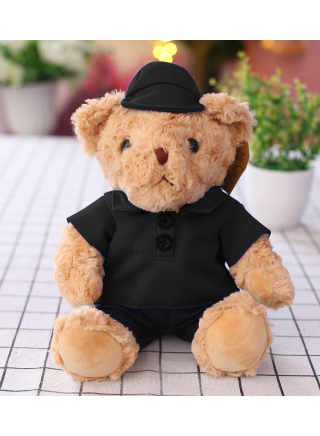 Wearable Teddy Bear Plush Toy Polo Shirt Bear Doll Printed Logo Car Figurine Promotional Gift For Youth In Various Regions-Specifications:25cm-Color:Black Polo Shirt Matte Teddy Bear - Image 1