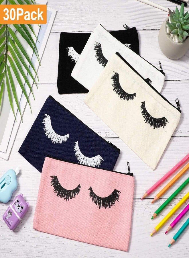 Weewooday 30 Pieces Eyelash Makeup Bags Canvas Makeup Bags Eyelash Cosmetic Bags Travel Make up Pouches with Zipper for Women, 5 Colors (7.1 x 4.3 Inch) - Image 2