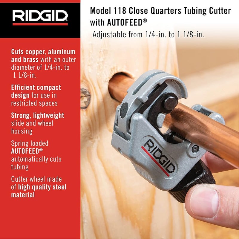 Ridgid 86127 Model 118 Close Quarters Tubing Cutter, 1/4-Inch To 1-1/8-Inch Tube Cutter - Image 2