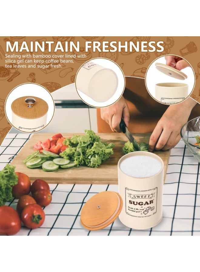 YelaJoy Canister Sets for Kitchen Counter, Metal Vintage Kitchen Canisters Set of 3, Coffee Sugar Tea Canister Set, Food Storage Canister with Bamboo Lid, Farmhouse Kitchen Decor, Beige - Image 4