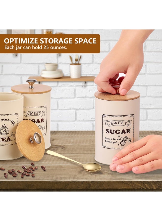 YelaJoy Canister Sets for Kitchen Counter, Metal Vintage Kitchen Canisters Set of 3, Coffee Sugar Tea Canister Set, Food Storage Canister with Bamboo Lid, Farmhouse Kitchen Decor, Beige - Image 5