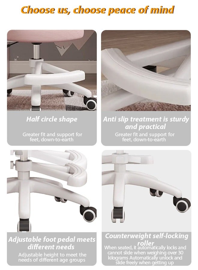 Generic Children's ergonomics study chair, children's armchair, boys and girls' office chair with adjustable armrests, children's office chair with wheels, children's computer chair with adjustable height and lumbar support self-locking wheels, children's office study chair (grey)  - Image 5