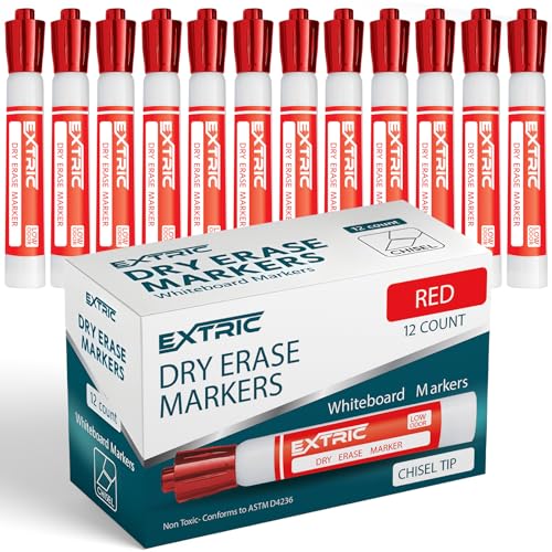 EXTRIC Red Dry Erase Markers, 12 Count Whiteboard Markers Chisel Tip, White Board Marker Dry Erase, Low Odor Chisel Tip Erasable Markers - Image 1