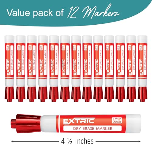 EXTRIC Red Dry Erase Markers, 12 Count Whiteboard Markers Chisel Tip, White Board Marker Dry Erase, Low Odor Chisel Tip Erasable Markers - Image 2