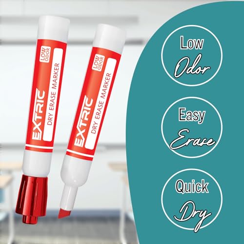 EXTRIC Red Dry Erase Markers, 12 Count Whiteboard Markers Chisel Tip, White Board Marker Dry Erase, Low Odor Chisel Tip Erasable Markers - Image 3