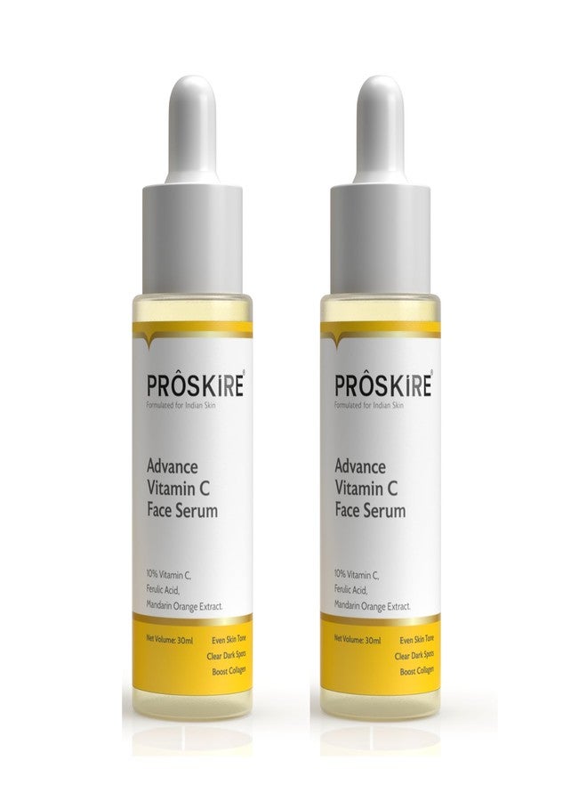 Proskire Vitamin C+ Face Serum 10% with Ferulic & Hyaluronic Acid | Brightening, Dark Spot & Anti-Pigmentation Serum for All Skin Types - 30ml each (Pack of 2) - Image 1