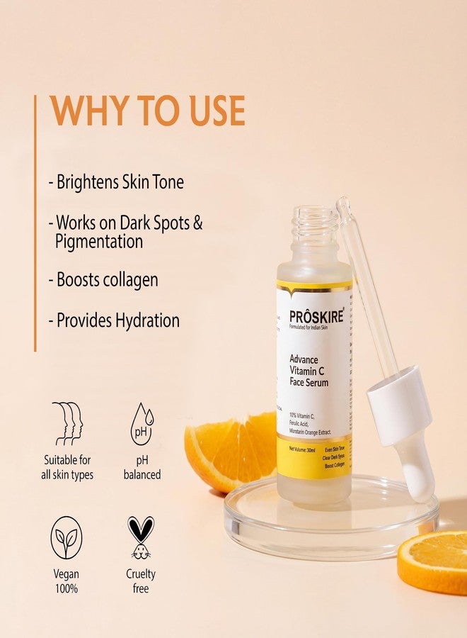 Proskire Vitamin C+ Face Serum 10% with Ferulic & Hyaluronic Acid | Brightening, Dark Spot & Anti-Pigmentation Serum for All Skin Types - 30ml each (Pack of 2) - Image 4